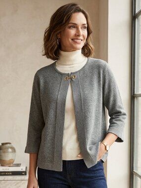 NWT Chico's Elegant Gray Knit Cardigan Sweater Jacket Large Chico's Size 2